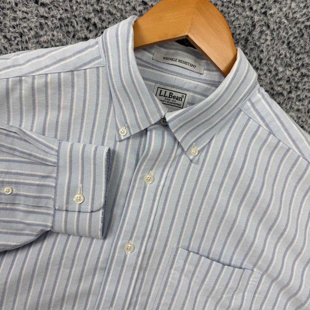 LL Bean Shirt Mens 16.5 34/35 Blue Stripe Oxford Cloth Dress Button Down XL